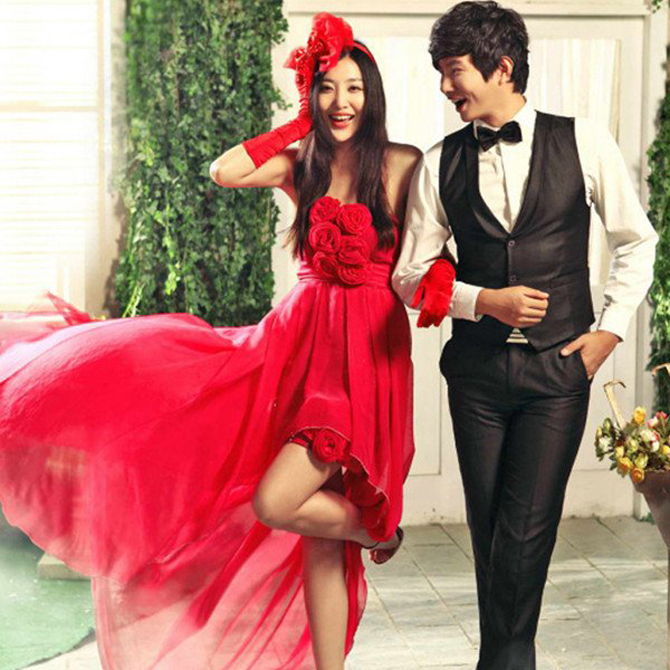 The same as star Korean red bride dress bridesmaid toast wedding dresses Slim wedding dress short Svi neizbežni gosti na venčanju 