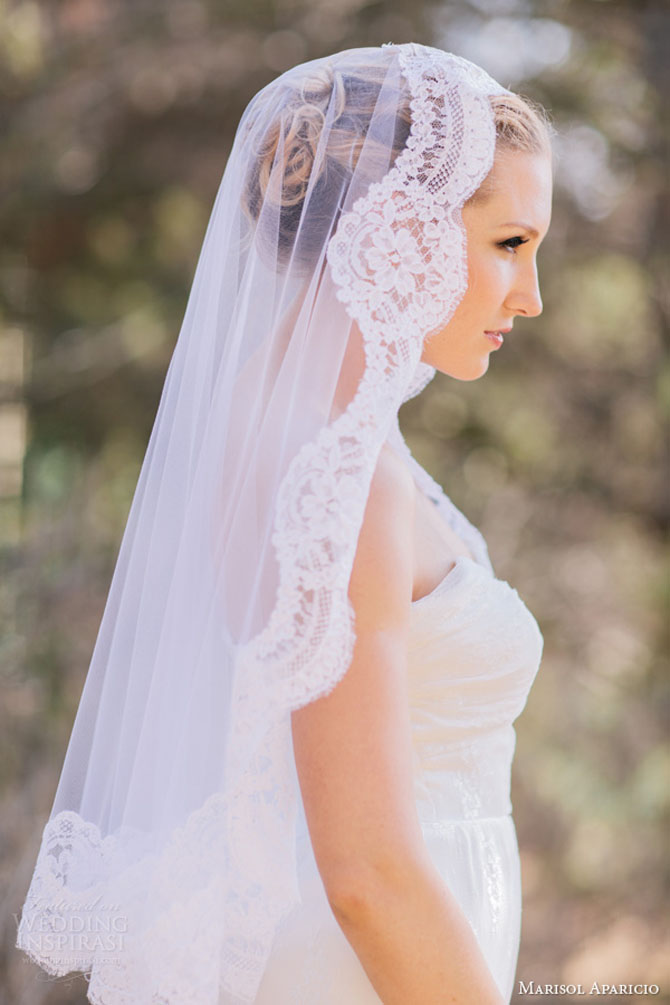 marisol aparicio bridal accessories alencon lace mantilla veil Aksesoar dana: Veo Marisol Aparicio