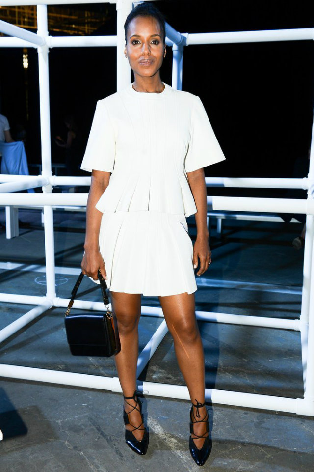 Washington chose white skirt peplum top Alexander Wang Spring 2014 show New York Trudnički stil Keri Vašington