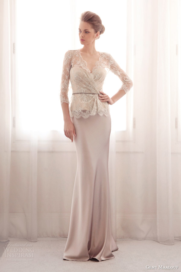 gemy maalouf 2014 bridal lace top 3604 sheath satin strapless dress 3042 Venčanica dana: Haljina iz dva dela