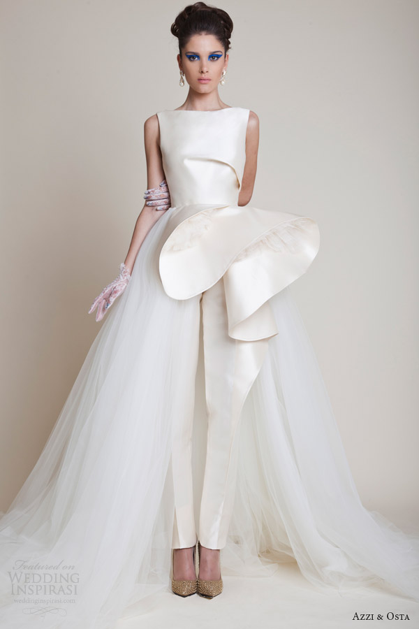 azzi and osta spring 2014 couture sleeveless dress pants front view Na ovakve haljine za venčanje niste navikli
