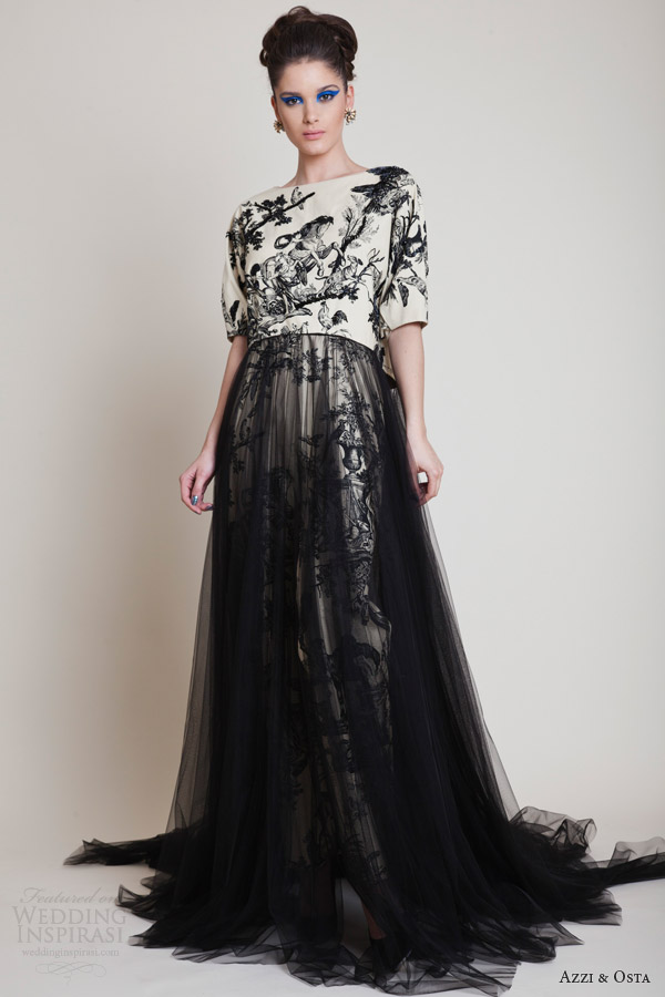 azzi and osta spring 2014 strapless couture black print dress tulle skirt Na ovakve haljine za venčanje niste navikli