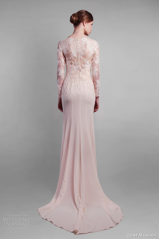 gemy maalouf couture spring 2014 long sleeve lace gown back Haljine u nežnim bojama proleća