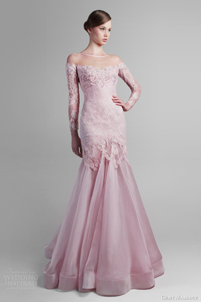 gemy maalouf couture spring 2014 pink long sleeve gown Haljine u nežnim bojama proleća