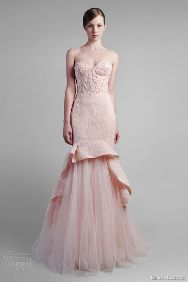 gemy maalouf couture spring 2014 strapless pink mermaid gown Haljine u nežnim bojama proleća