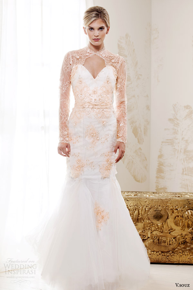 v souz 2014 bridal grace kelly wedding dress mermaid skirt peach lace long sleeves Haljine za elegantne i moderne mlade