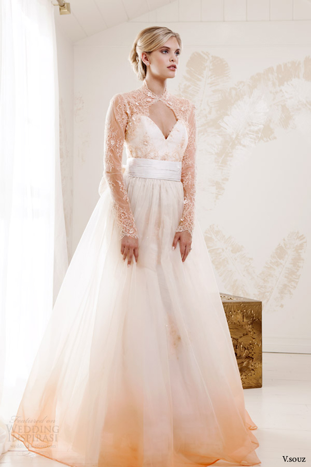 v souz bridal 2014 grace kelly long sleeve peach lace wedding dress princess line skirt Haljine za elegantne i moderne mlade
