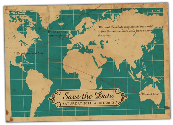 karta sveta kao pozivnica za venčanje Inspirativne pozivnice za venčanja